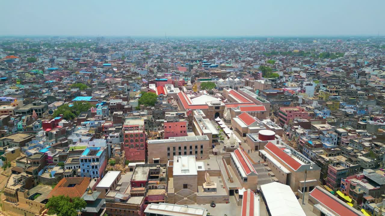 AERIAL view of Ganga river and Ghats in Varanasi India