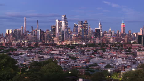 Aerial view of Hoboken at night. Shot with Midtown Manhattan in the background.