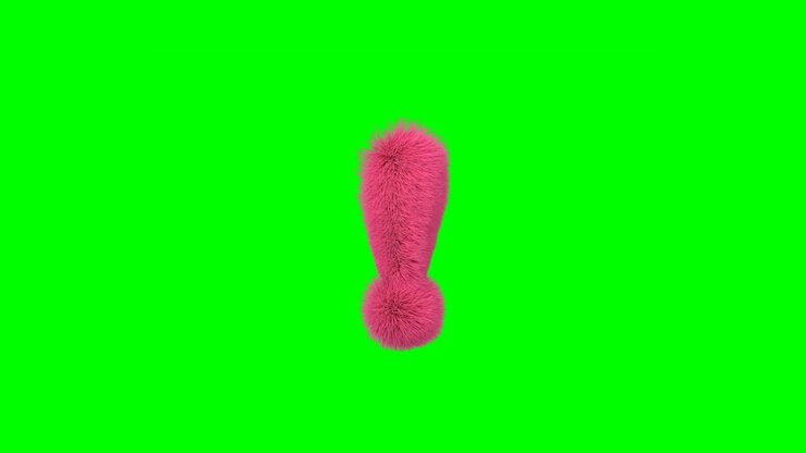 Animated Pink Furry Exclamation Mark on Green Screen