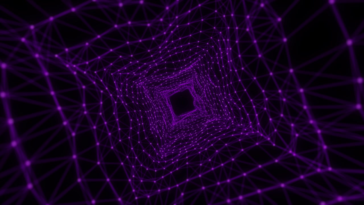 Abstract Purple Digital Tunnel with Glowing Network Connections