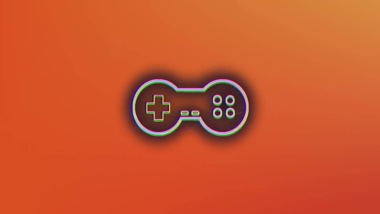 animación de una consola de videojuegos con puntos en un fondo naranja