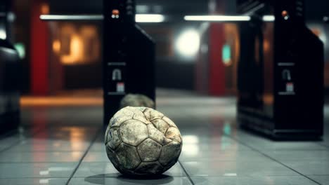 Viejo-Balón-De-Fútbol-En-El-Metro-Vacío