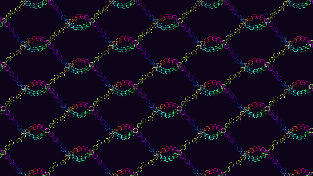 anillos futuristas de colores neón y patrón de ondas en el espacio oscuro