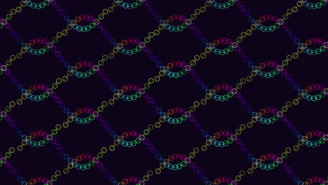 anillos futuristas de colores neón y patrón de ondas en el espacio oscuro