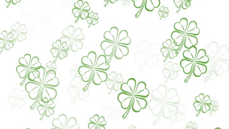 digital animation of multiple clover leaves floating against white background