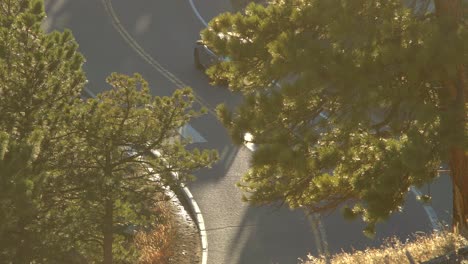 Aerial-view-of-car-driving-in-the-mountains