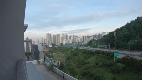 A-view-in-front-of-my-condominium-balcony-in-Mont-Kiara,-Kuala-Lumpur,-Malaysia-after-the-release-of-the-partial-lockdown-during-Covid-19-pandemic