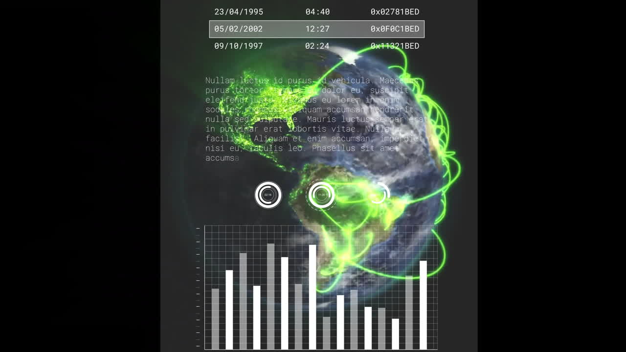 Animation of data processing and statistics over globe