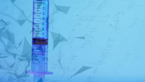 animación de las conexiones sobre la jeringa sobre fondo azul