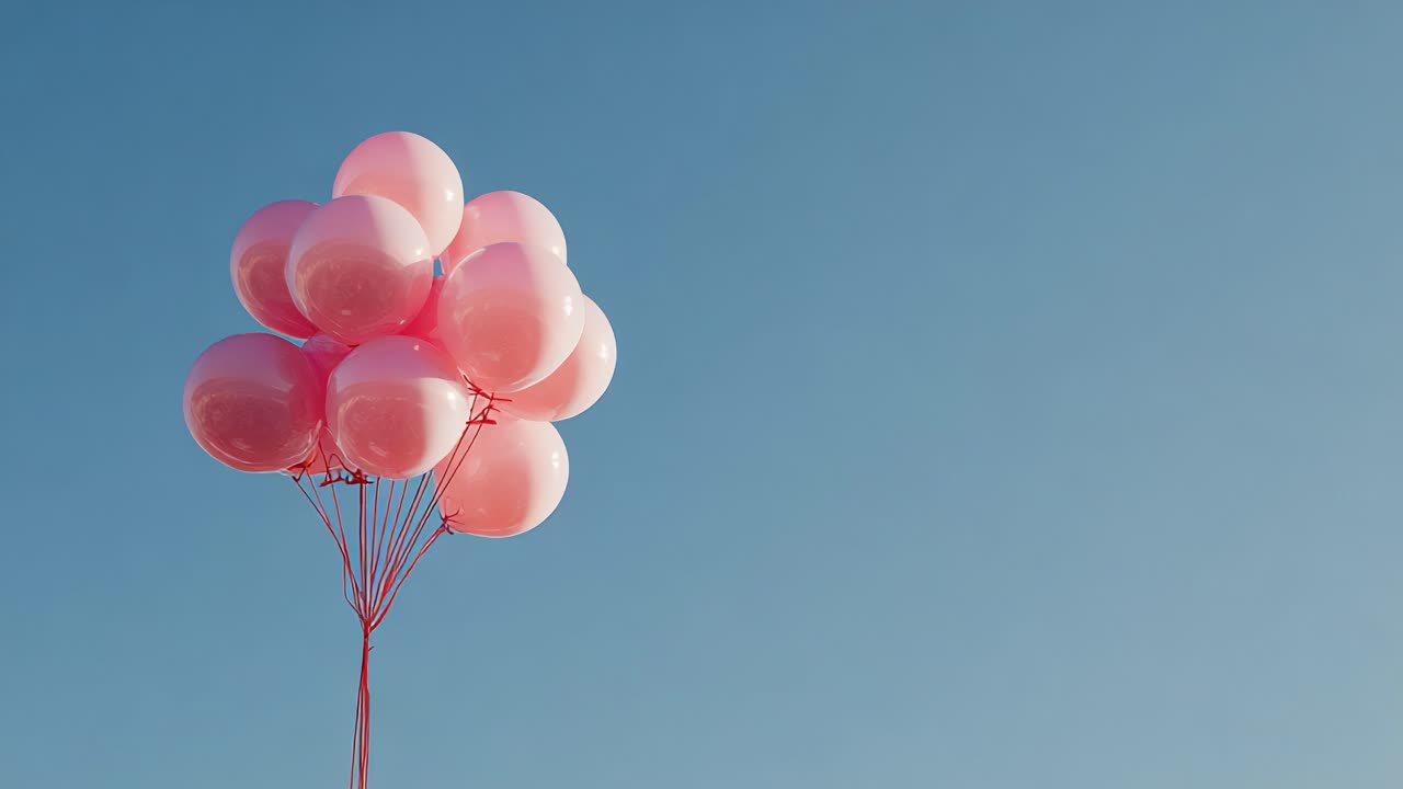 A Beautiful Cluster of Pink Balloons Floating Against a Clear Blue Sky, Creating a Joyful and Uplifting Atmosphere Perfect for Celebrations and Festive Occasions