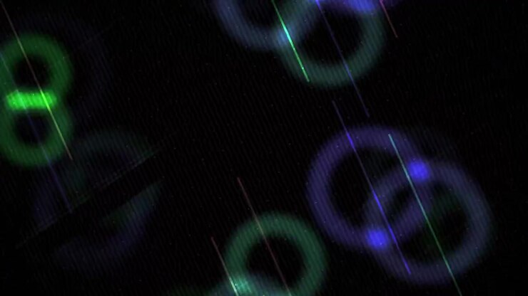 Abstract Digital Animation of Glowing Green and Blue Shapes