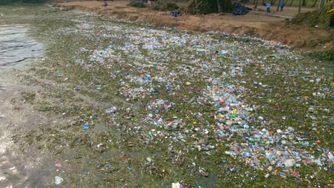 impactante vista aérea de desechos marinos flotando en la costa del caribe, montesinos