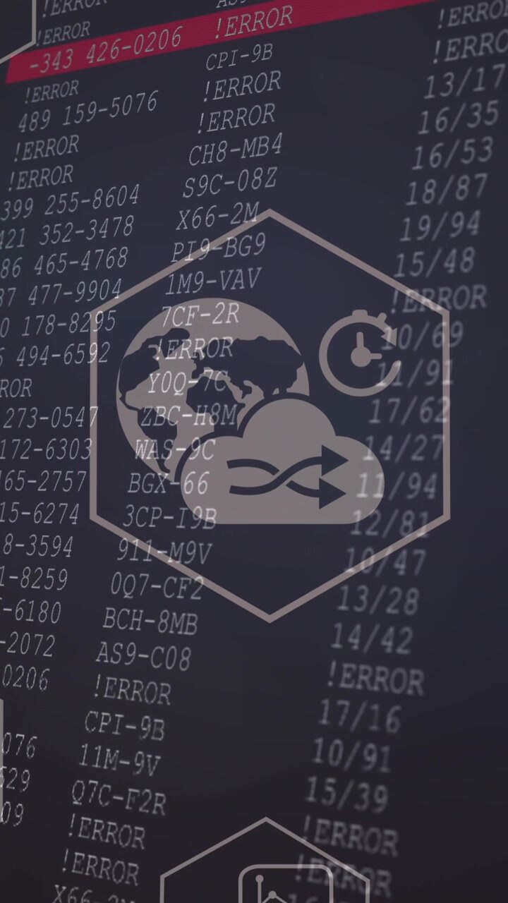 Animation of network of connections with icons over data processing