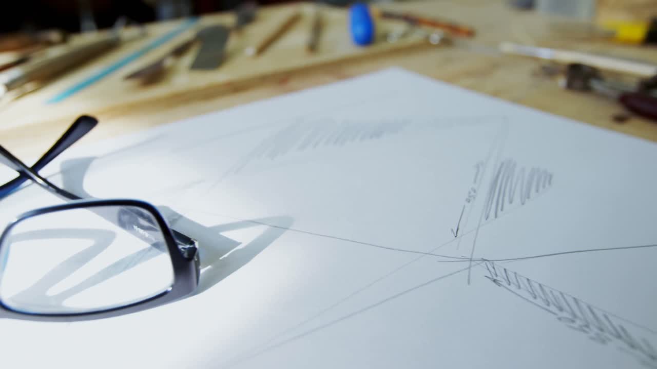 테이블 4k에 안경과 함께 그림 종이