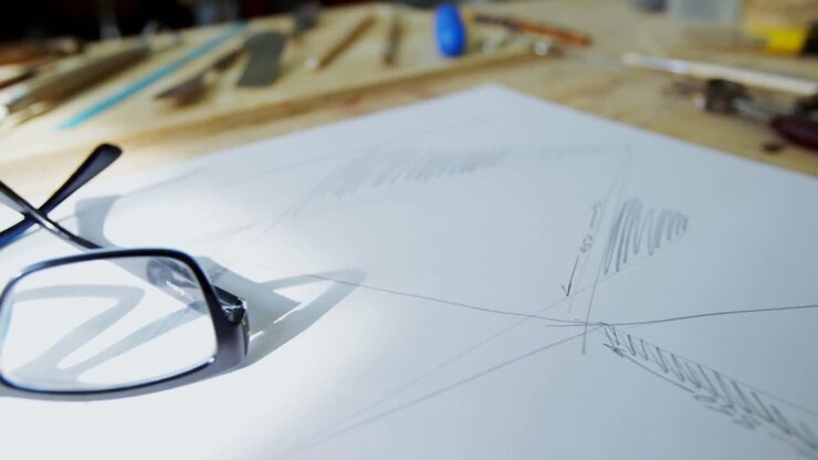 Drawing paper with spectacle on table 4k