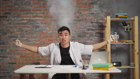 Scientist-with-smoke-rising-above-head-angry-of-test-fail