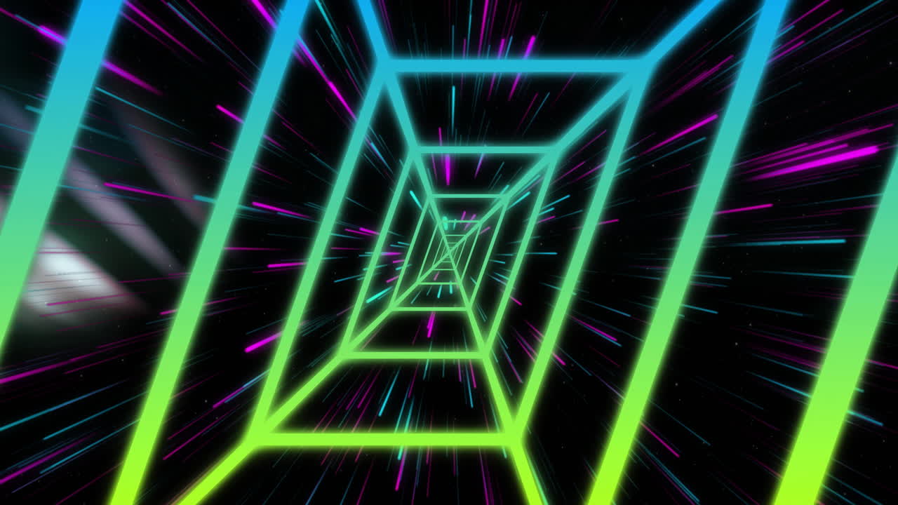 Animation of glowing neon light moving over black background