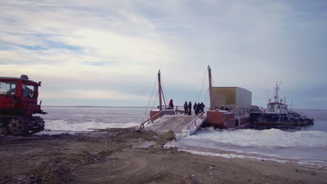 winter ferry transport on frozen lake