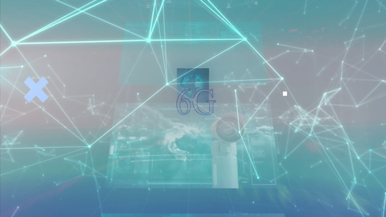 6G technology concept with digital connections and geometric shapes animation