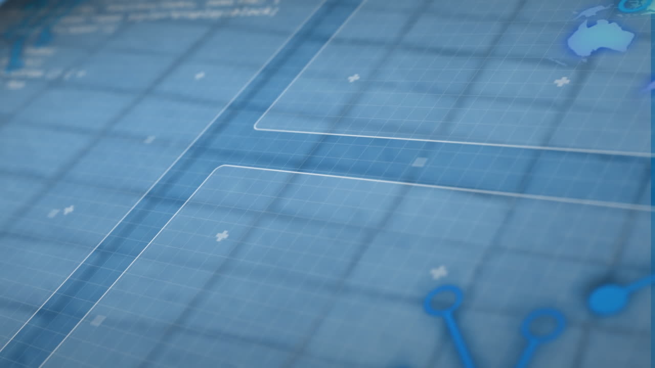 Animation of interface with data processing against blue background