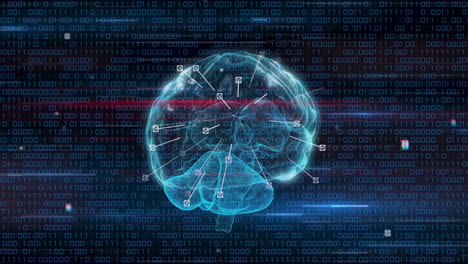 animation of data processing and icons over digital brain spinning