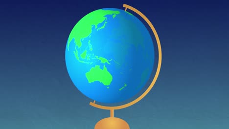 animation of globe spinning on stand against blue background