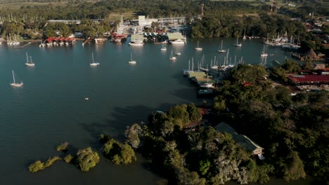 Flying-To-Marina-With-Boats-And-Yachts-In-Tropical-Resort