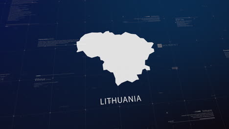 lithuania country map comes to life with cinematic panning, unveiling key details, the capital, and slogan, providing an engaging background for corporate and commercial use
