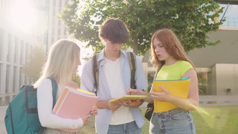 group of students studying together on campus