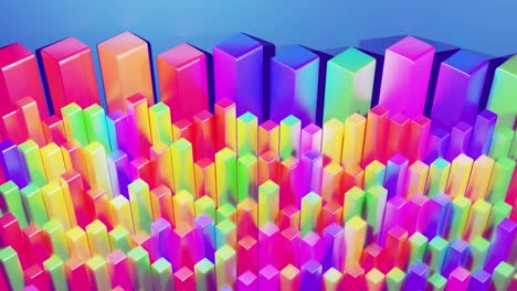 infografías abstractas de columnas multicolores en filas, hermoso fondo para transmisión analítica. fondo de bucle brillante con animación suave. matriz de barras adecuadas para temas financieros