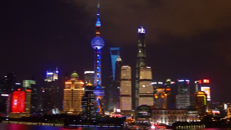 night illumination shanghai city downtown riverside bay panorama 4k china