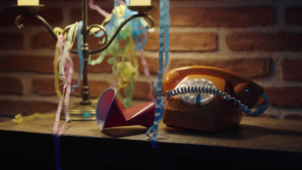 teléfono de la vieja escuela y pared de ladrillo