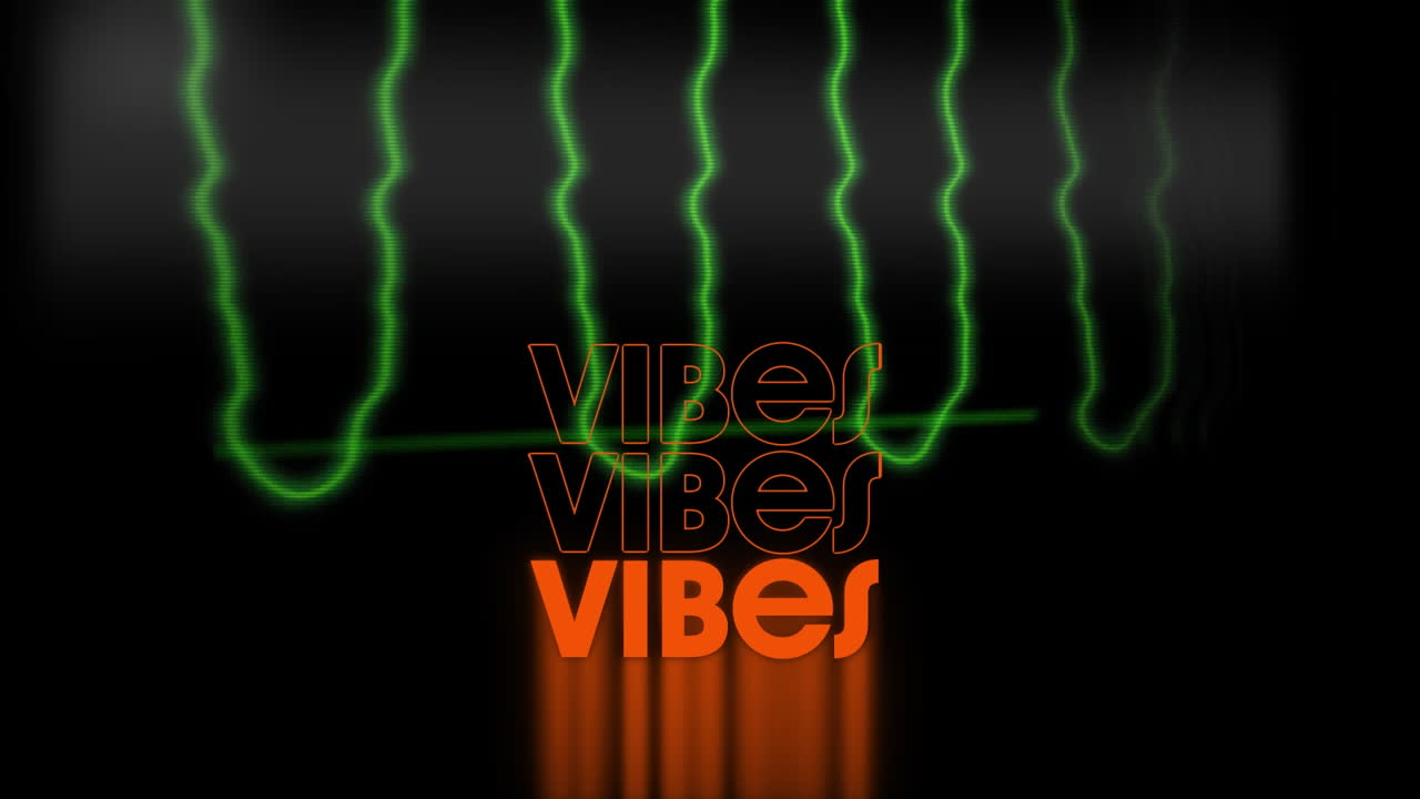 Animaatio vibes-tekstistä muotojen yllä mustalla taustalla