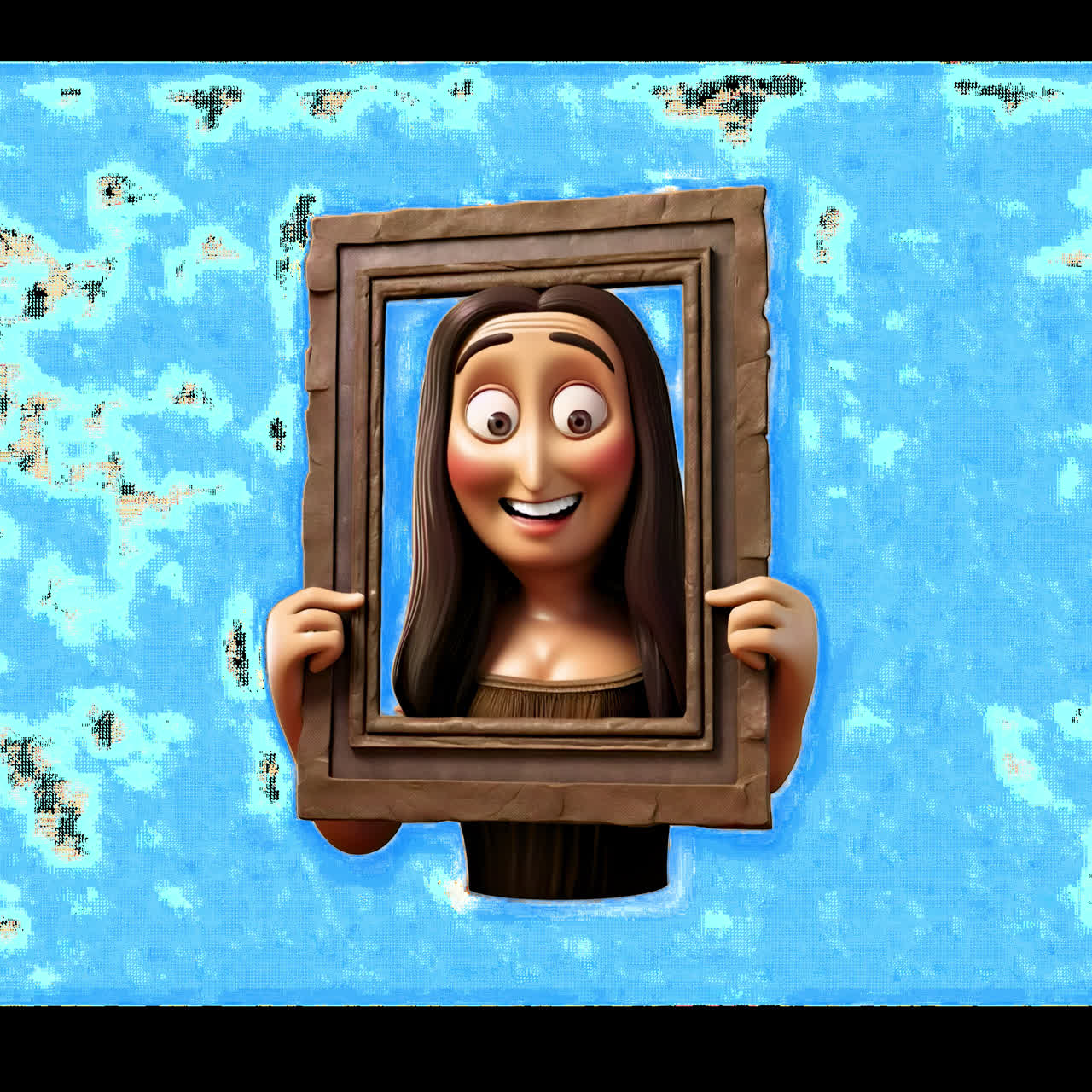 Humorous cartoon Mona Lisa parody animation isolated asset, transparent 4K video, alpha channel