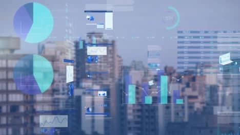 animation of data processing over cityscape