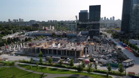 construction site of residential condo housing in large urban city neighborhood