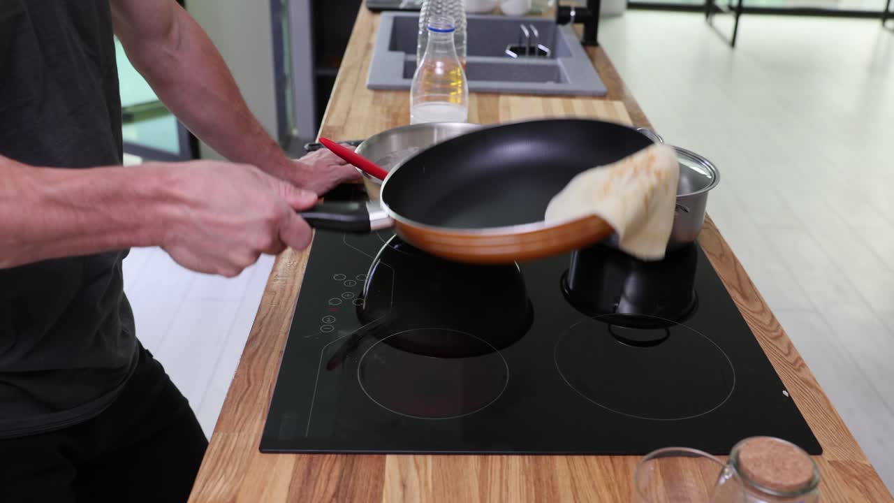 Cooking pancakes in the kitchen