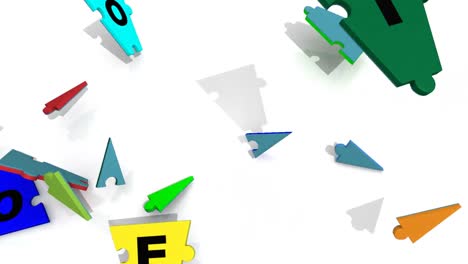 3d piezas coloridas que caen formando la palabra cooperación