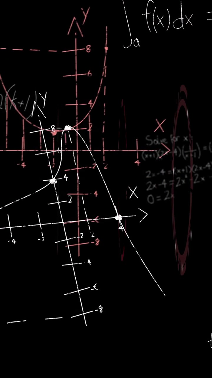 Animation of mathematical equations over scope scanning on black background