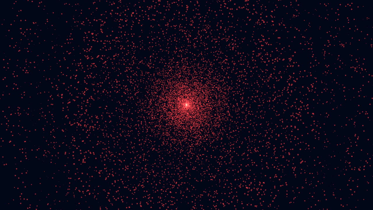 pequeños brillos rojos voladores y polvo de luz de neón en la galaxia oscura