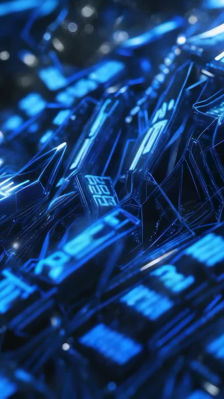 Vertical video: Camera zooming into modules in circuit simulation, showcasing pulsing data channels