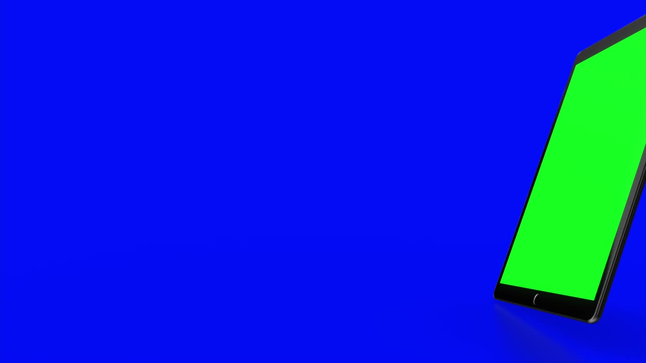 Black TabletPC turns on on blue background. Easy customizable green screen. Computer generated image.