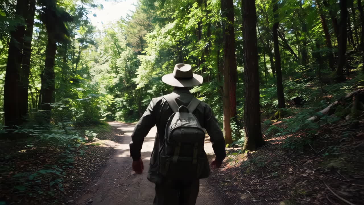 hombre caminando en el bosque