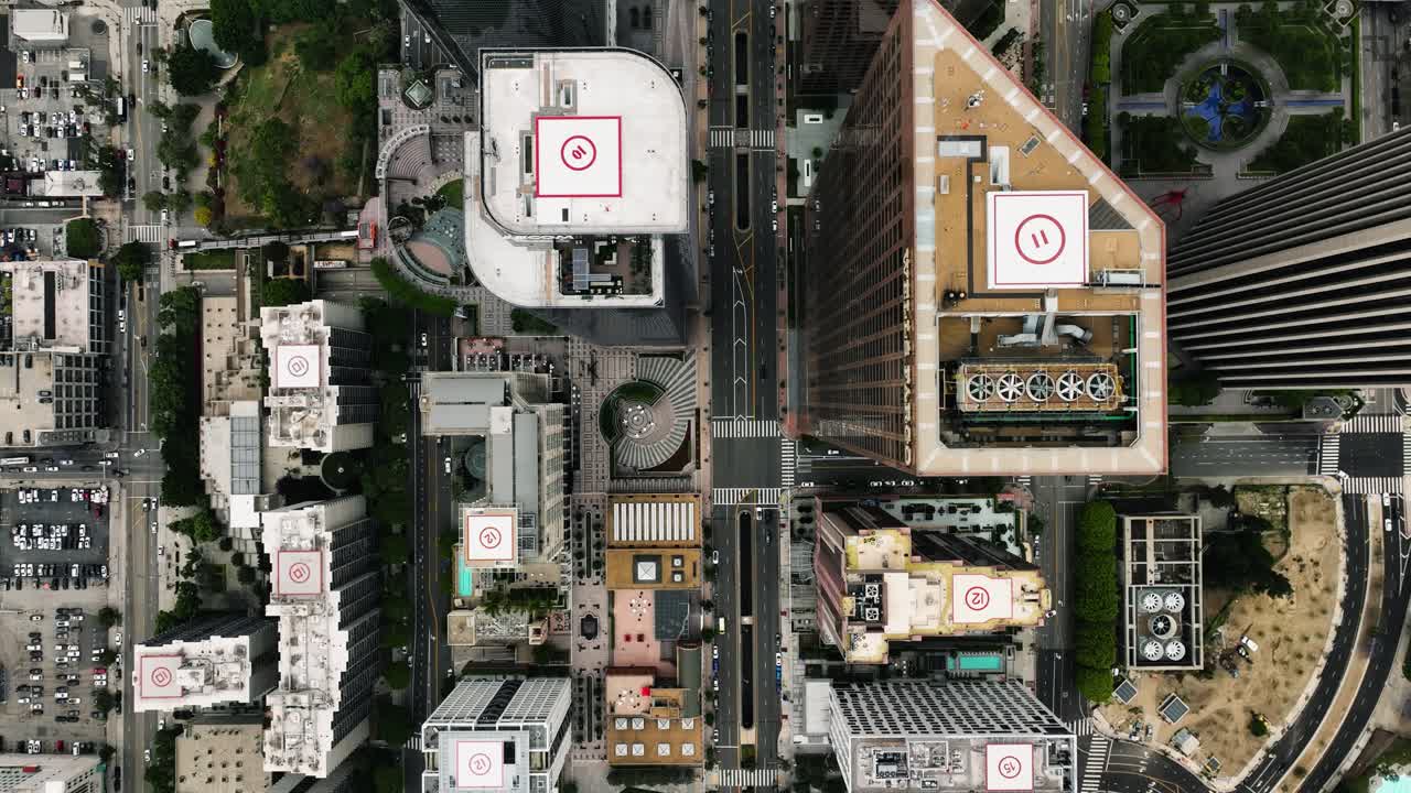 미국 캘리포니아 라시티의 고층 빌딩 꼭대기에서 찍은 항공사 사진