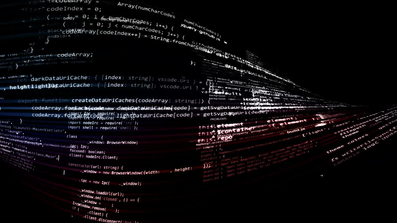 The abstract code moves in the virtual space. looped