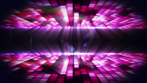 Network-of-connections-over-spots-of-light-and-pink-disco-lights-against-black-background