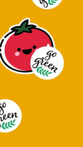 animación de los iconos de verduras sobre los textos verdes