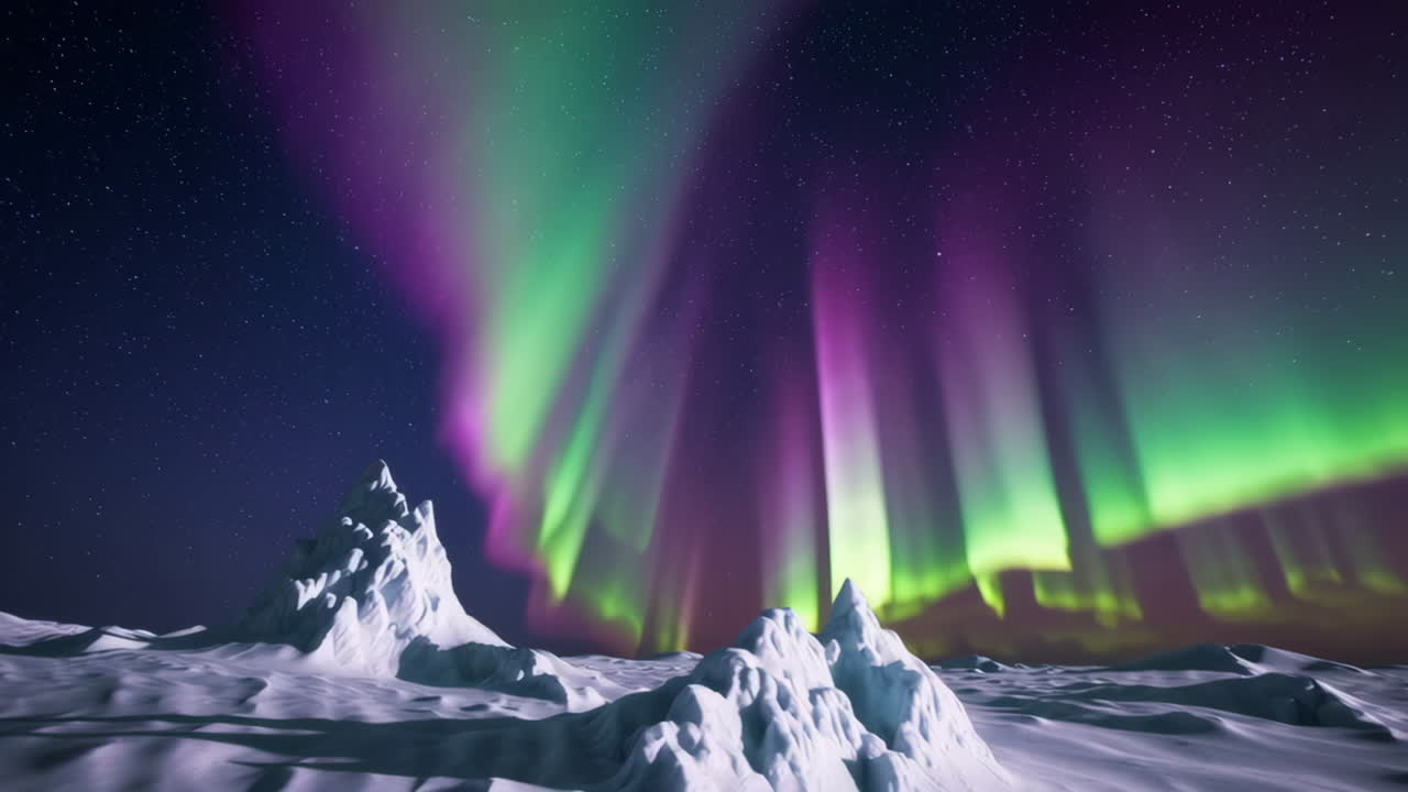 aurora boreal sobre las montañas nevadas