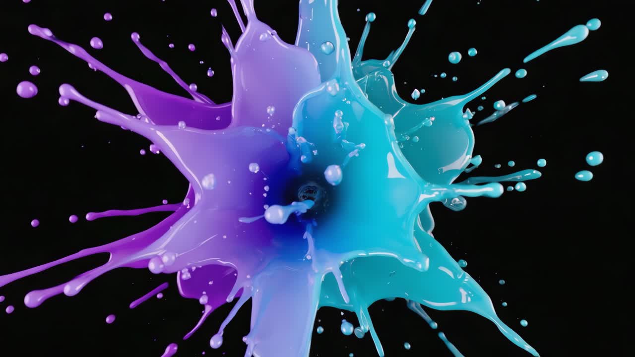 Dynamic Purple and Blue Liquid Splash on Black Background