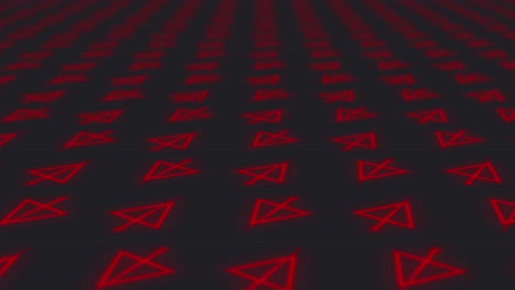 animated abstract geometric background with tiled rotating triangles and zig zagging lines on a dark grey background with red color scheme, in shallow depth of field